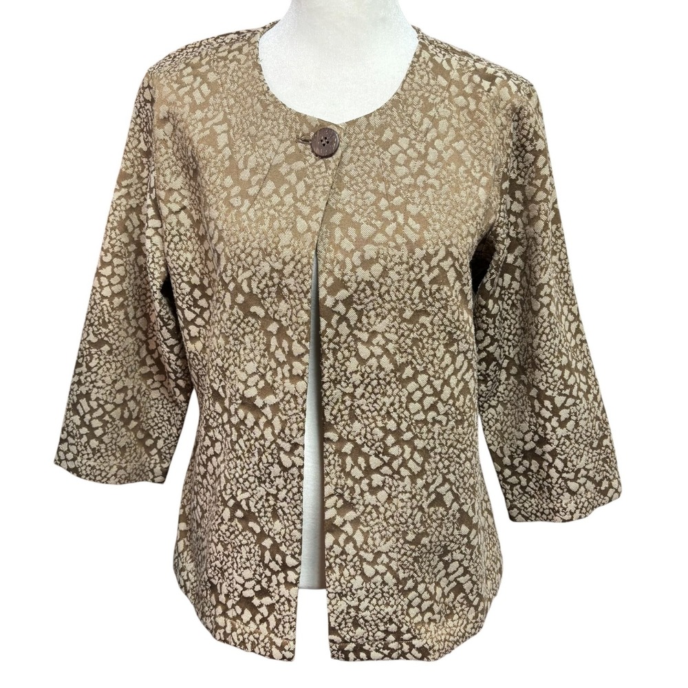 Additions by Chicos Womens Animal Print Jacquard Jacket Size 1 3/4 Sleeve #1151